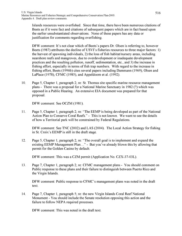 United States Virgin Islands Marine Resources and Fisheries strategic and comprehensive conservation plan - Page 516