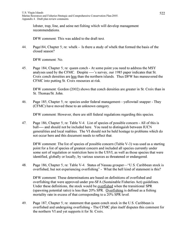 United States Virgin Islands Marine Resources and Fisheries strategic and comprehensive conservation plan - Page 522