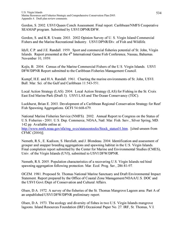 United States Virgin Islands Marine Resources and Fisheries strategic and comprehensive conservation plan - Page 534