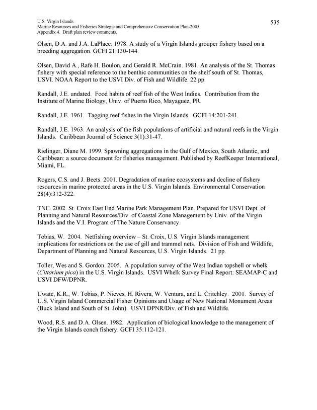 United States Virgin Islands Marine Resources and Fisheries strategic and comprehensive conservation plan - Page 535