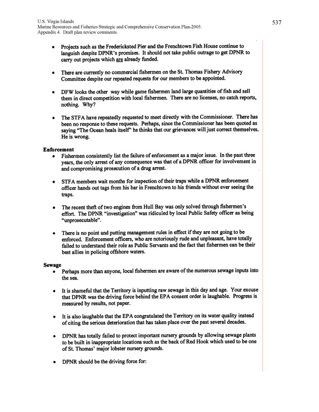 United States Virgin Islands Marine Resources and Fisheries strategic and comprehensive conservation plan - Page 537