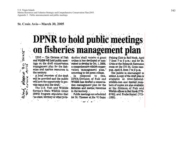 United States Virgin Islands Marine Resources and Fisheries strategic and comprehensive conservation plan - Page 543