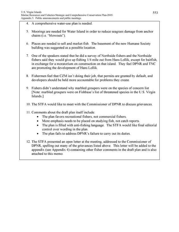 United States Virgin Islands Marine Resources and Fisheries strategic and comprehensive conservation plan - Page 553