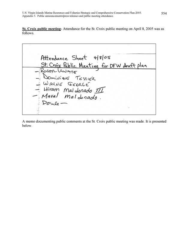 United States Virgin Islands Marine Resources and Fisheries strategic and comprehensive conservation plan - Page 554