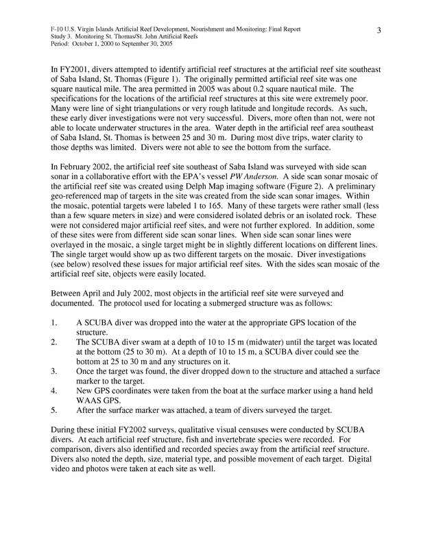 Results of St. Thomas/St. John, U.S. Virgin Islands artificial reef monitoring surveys (October 1, 2000 to September 30, 2005) - Page 3