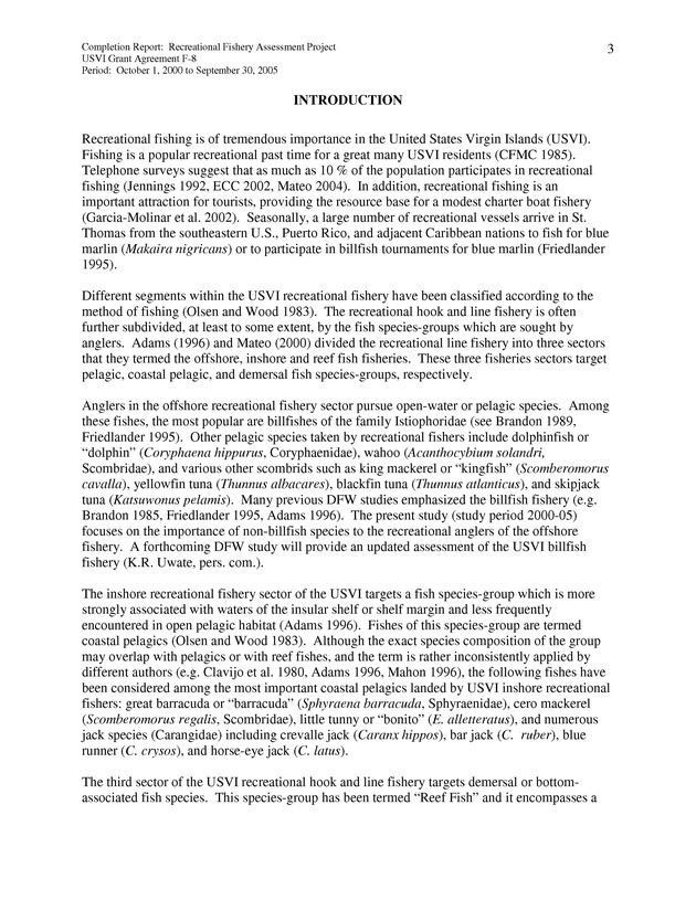 Survey of fishing tournaments in the U.S. Virgin Islands, October 1, 2000 to September 30, 2005 - Page 3