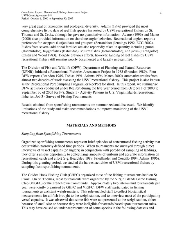 Survey of fishing tournaments in the U.S. Virgin Islands, October 1, 2000 to September 30, 2005 - Page 4