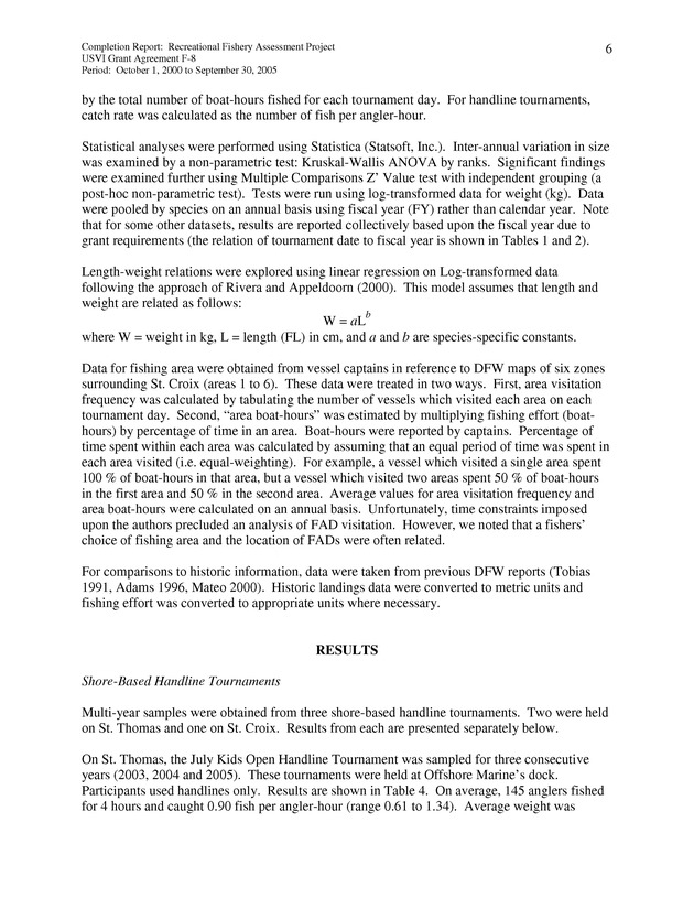 Survey of fishing tournaments in the U.S. Virgin Islands, October 1, 2000 to September 30, 2005 - Page 6