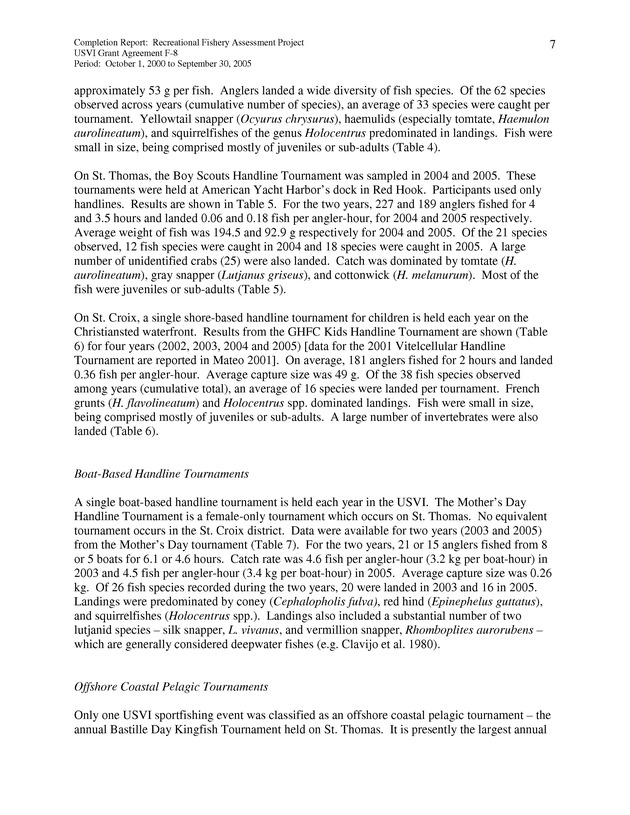 Survey of fishing tournaments in the U.S. Virgin Islands, October 1, 2000 to September 30, 2005 - Page 7