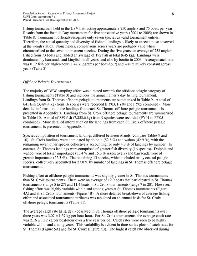 Survey of fishing tournaments in the U.S. Virgin Islands, October 1, 2000 to September 30, 2005 - Page 8