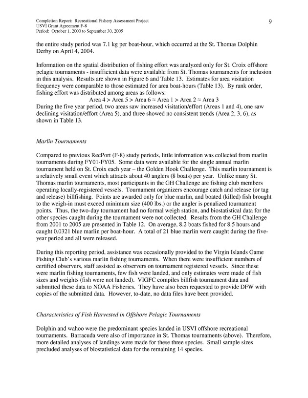 Survey of fishing tournaments in the U.S. Virgin Islands, October 1, 2000 to September 30, 2005 - Page 9