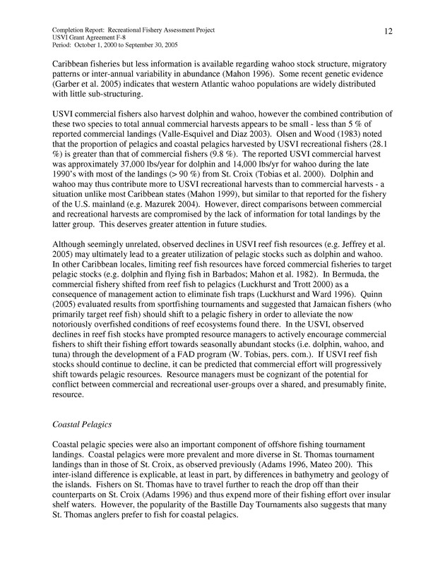 Survey of fishing tournaments in the U.S. Virgin Islands, October 1, 2000 to September 30, 2005 - Page 12