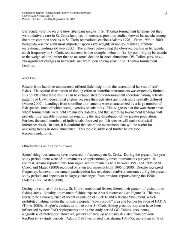 Survey of fishing tournaments in the U.S. Virgin Islands, October 1, 2000 to September 30, 2005 - Page 13