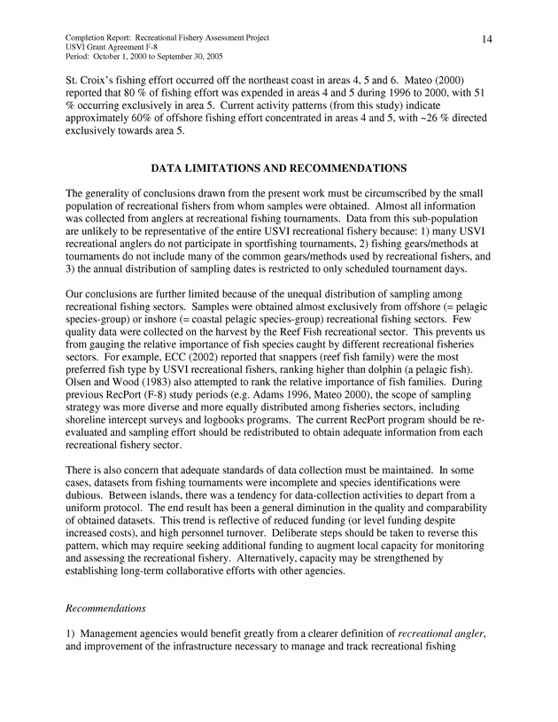 Survey of fishing tournaments in the U.S. Virgin Islands, October 1, 2000 to September 30, 2005 - Page 14