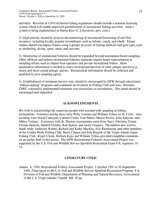 Survey of fishing tournaments in the U.S. Virgin Islands, October 1, 2000 to September 30, 2005 - Page 15