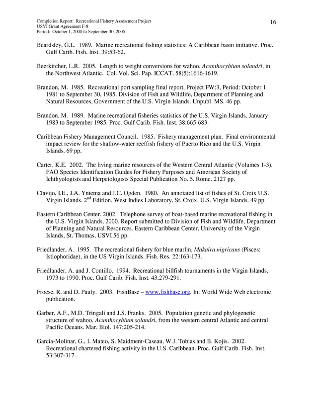 Survey of fishing tournaments in the U.S. Virgin Islands, October 1, 2000 to September 30, 2005 - Page 16