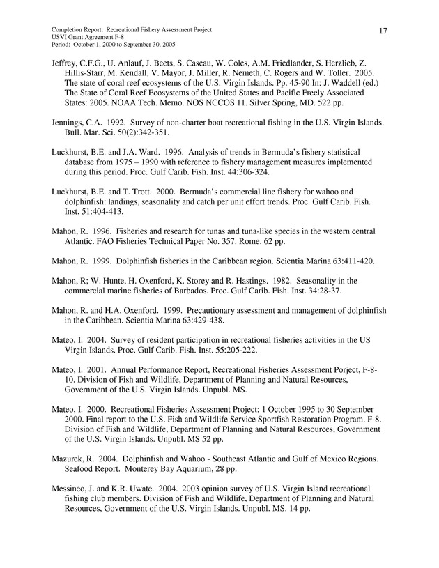 Survey of fishing tournaments in the U.S. Virgin Islands, October 1, 2000 to September 30, 2005 - Page 17