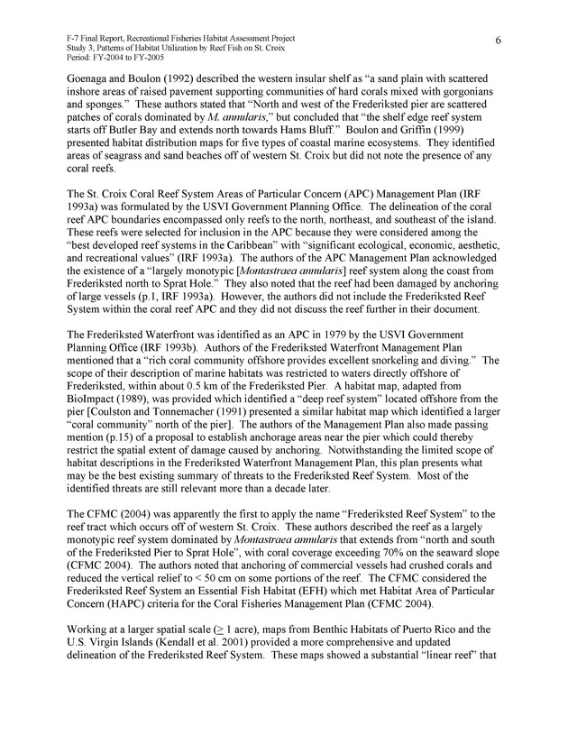 Habitat surveys of the Frederiksted reef system of western St. Croix with observations on cross-shelf distribution patterns of fishes - Page 6