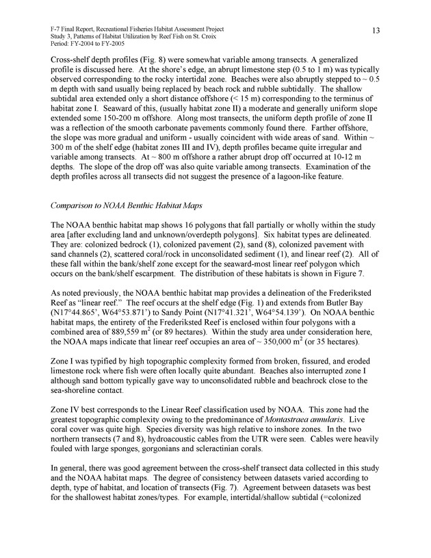 Habitat surveys of the Frederiksted reef system of western St. Croix with observations on cross-shelf distribution patterns of fishes - Page 13