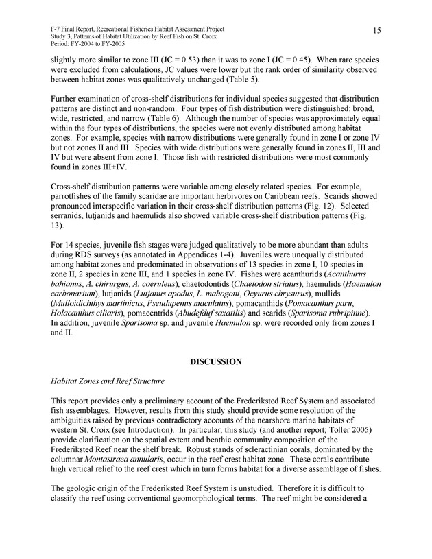 Habitat surveys of the Frederiksted reef system of western St. Croix with observations on cross-shelf distribution patterns of fishes - Page 15