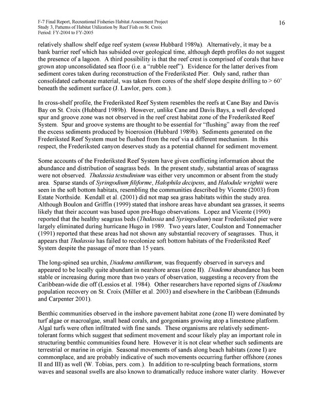 Habitat surveys of the Frederiksted reef system of western St. Croix with observations on cross-shelf distribution patterns of fishes - Page 16