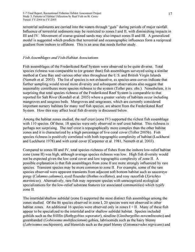 Habitat surveys of the Frederiksted reef system of western St. Croix with observations on cross-shelf distribution patterns of fishes - Page 17