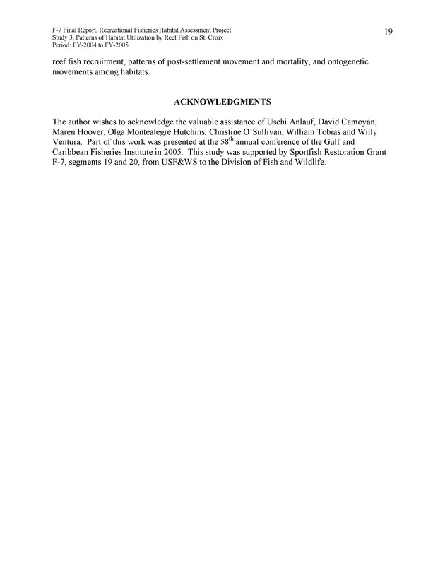 Habitat surveys of the Frederiksted reef system of western St. Croix with observations on cross-shelf distribution patterns of fishes - Page 19