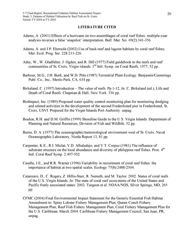 Habitat surveys of the Frederiksted reef system of western St. Croix with observations on cross-shelf distribution patterns of fishes - Page 20