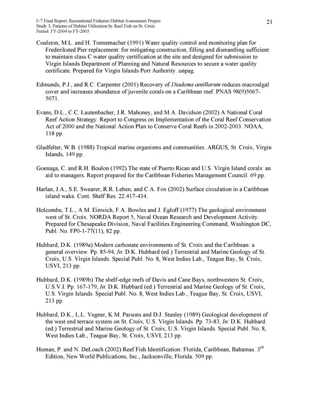 Habitat surveys of the Frederiksted reef system of western St. Croix with observations on cross-shelf distribution patterns of fishes - Page 21