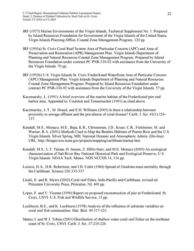 Habitat surveys of the Frederiksted reef system of western St. Croix with observations on cross-shelf distribution patterns of fishes - Page 22