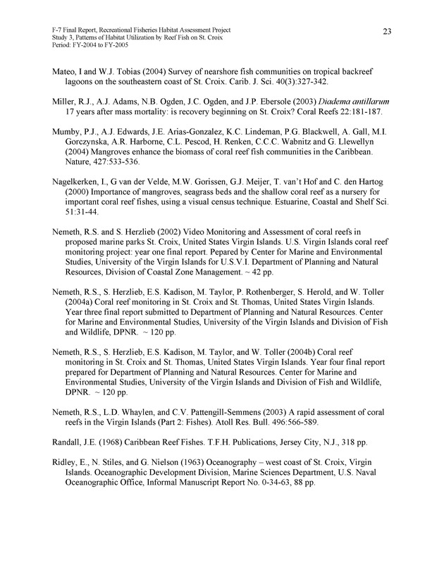 Habitat surveys of the Frederiksted reef system of western St. Croix with observations on cross-shelf distribution patterns of fishes - Page 23