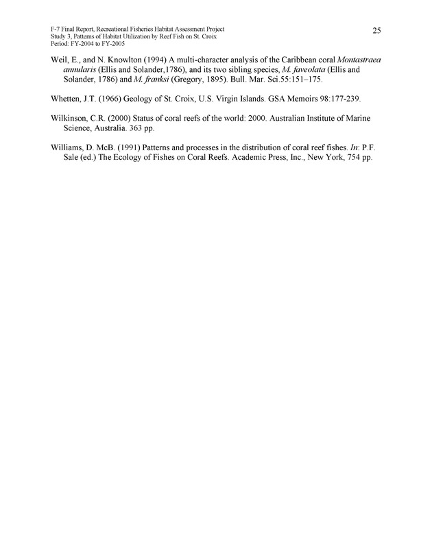 Habitat surveys of the Frederiksted reef system of western St. Croix with observations on cross-shelf distribution patterns of fishes - Page 25