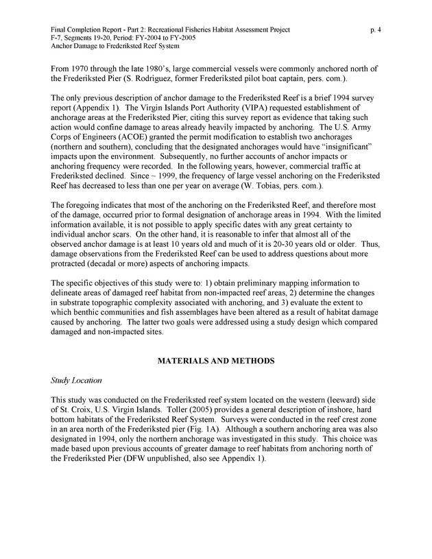 An investigation of anchor damage to the Frederiksted reef system : impacts to substrate, benthic communities, and reef fish assemblages - Page 4