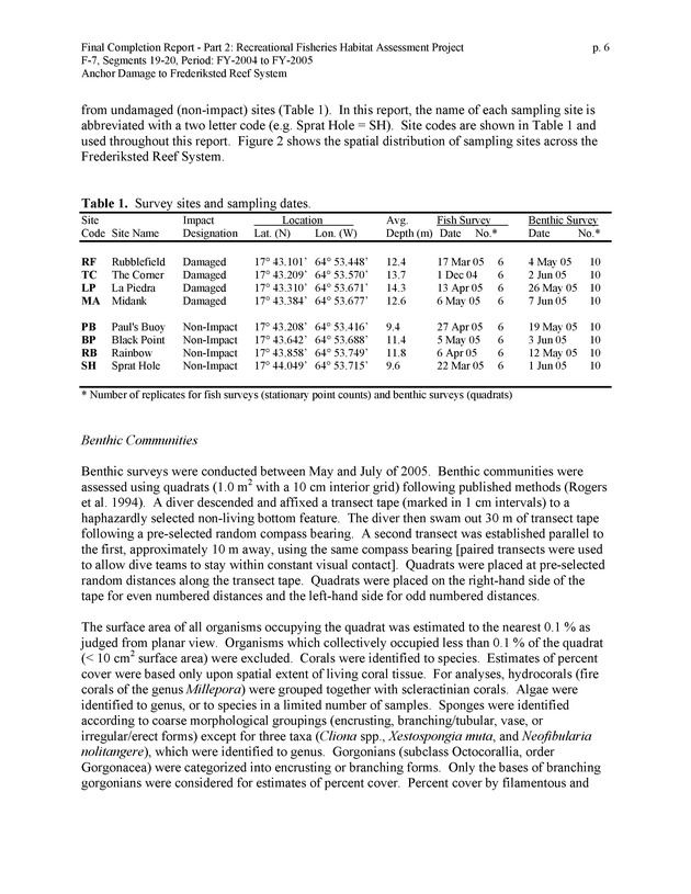 An investigation of anchor damage to the Frederiksted reef system : impacts to substrate, benthic communities, and reef fish assemblages - Page 6