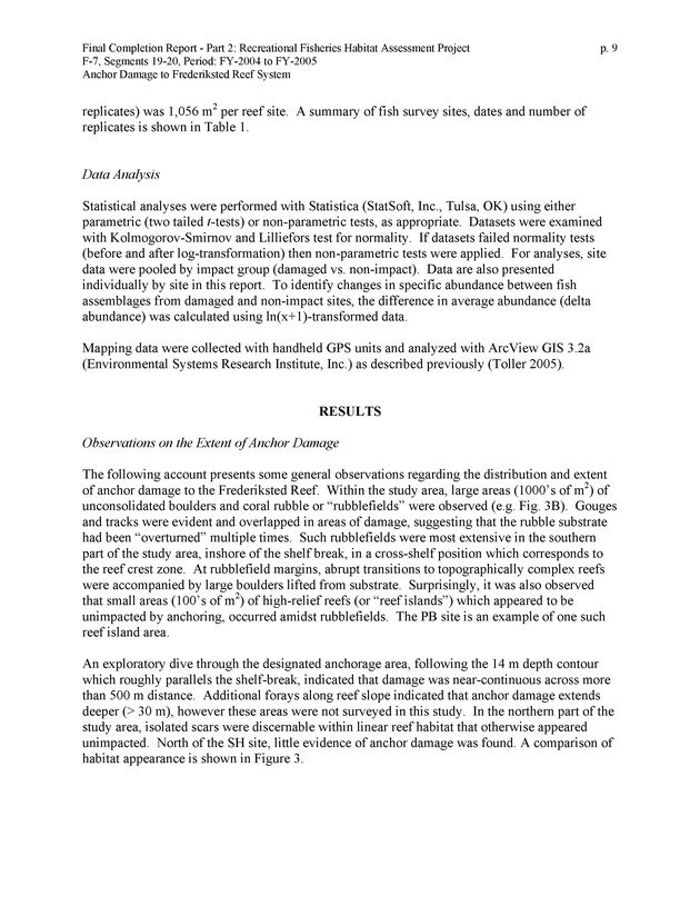 An investigation of anchor damage to the Frederiksted reef system : impacts to substrate, benthic communities, and reef fish assemblages - Page 9