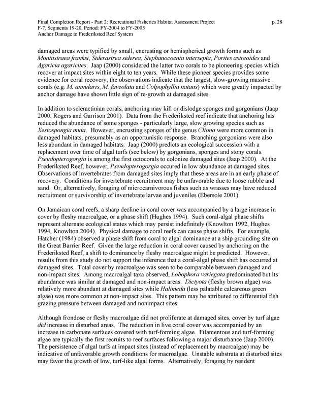 An investigation of anchor damage to the Frederiksted reef system : impacts to substrate, benthic communities, and reef fish assemblages - Page 28