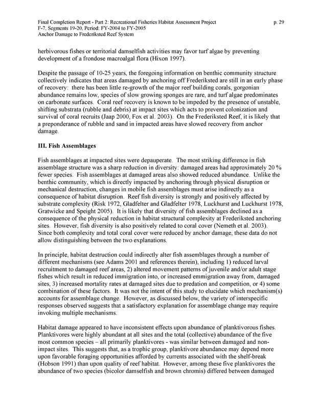 An investigation of anchor damage to the Frederiksted reef system : impacts to substrate, benthic communities, and reef fish assemblages - Page 29