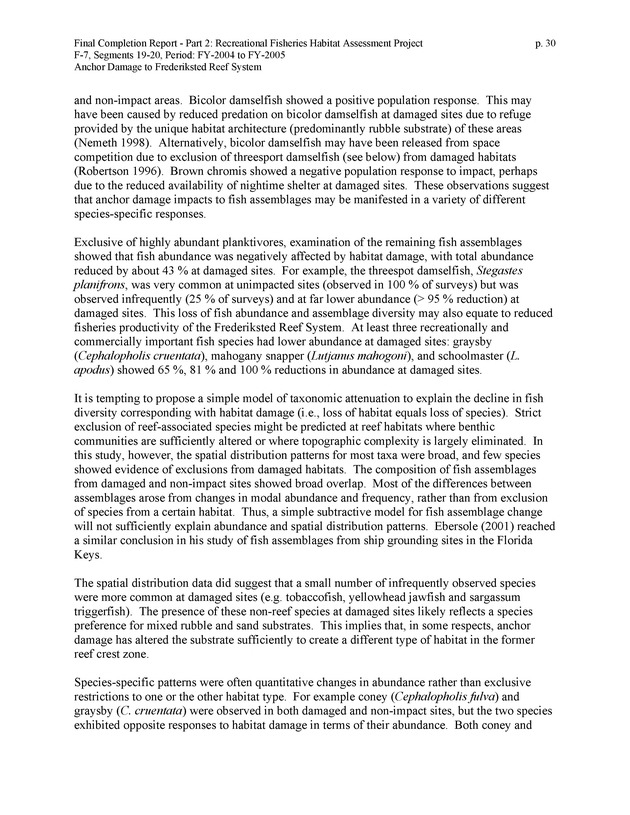 An investigation of anchor damage to the Frederiksted reef system : impacts to substrate, benthic communities, and reef fish assemblages - Page 30