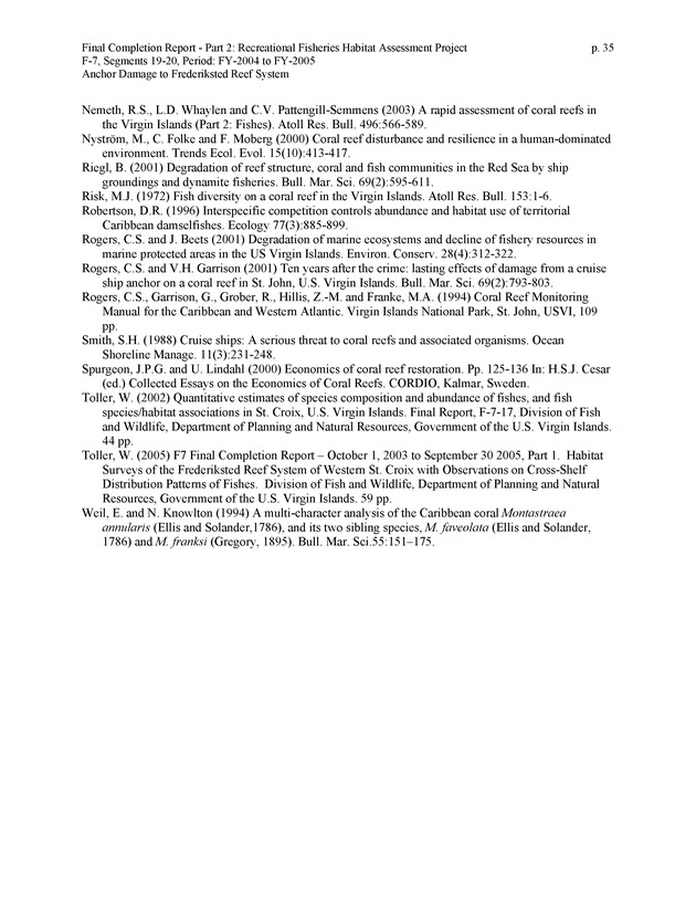 An investigation of anchor damage to the Frederiksted reef system : impacts to substrate, benthic communities, and reef fish assemblages - Page 35