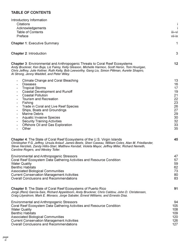 The state of coral reef ecosystems of the United States and Pacific freely associated states : 2005 - Page iii