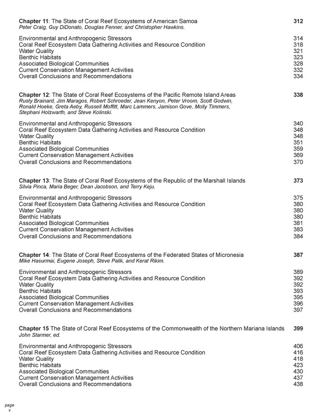 The state of coral reef ecosystems of the United States and Pacific freely associated states : 2005 - Page v