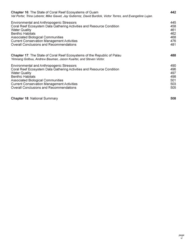 The state of coral reef ecosystems of the United States and Pacific freely associated states : 2005 - Page vi