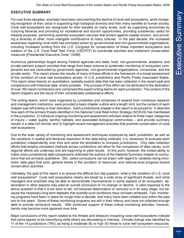 The state of coral reef ecosystems of the United States and Pacific freely associated states : 2005 - Page 1