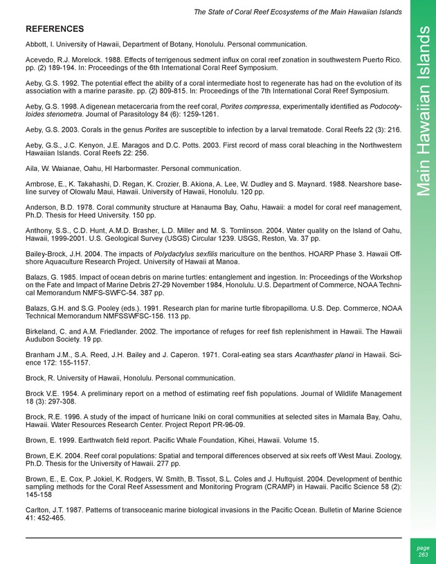 The state of coral reef ecosystems of the United States and Pacific freely associated states : 2005 - Page 263