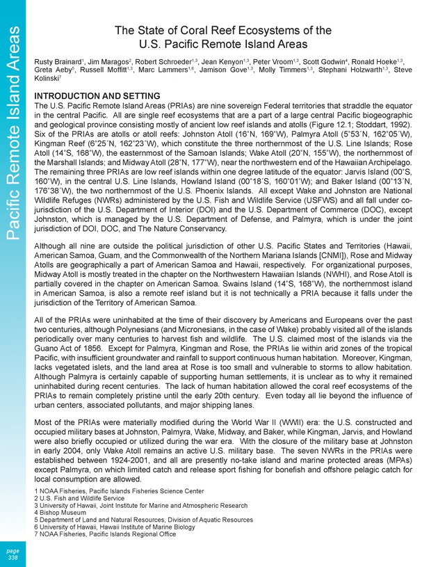 The state of coral reef ecosystems of the United States and Pacific freely associated states : 2005 - Page 338