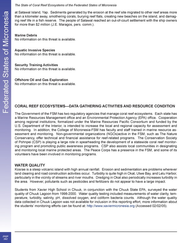The state of coral reef ecosystems of the United States and Pacific freely associated states : 2005 - Page 392
