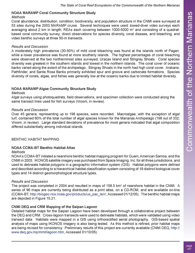 The state of coral reef ecosystems of the United States and Pacific freely associated states : 2005 - Page 427