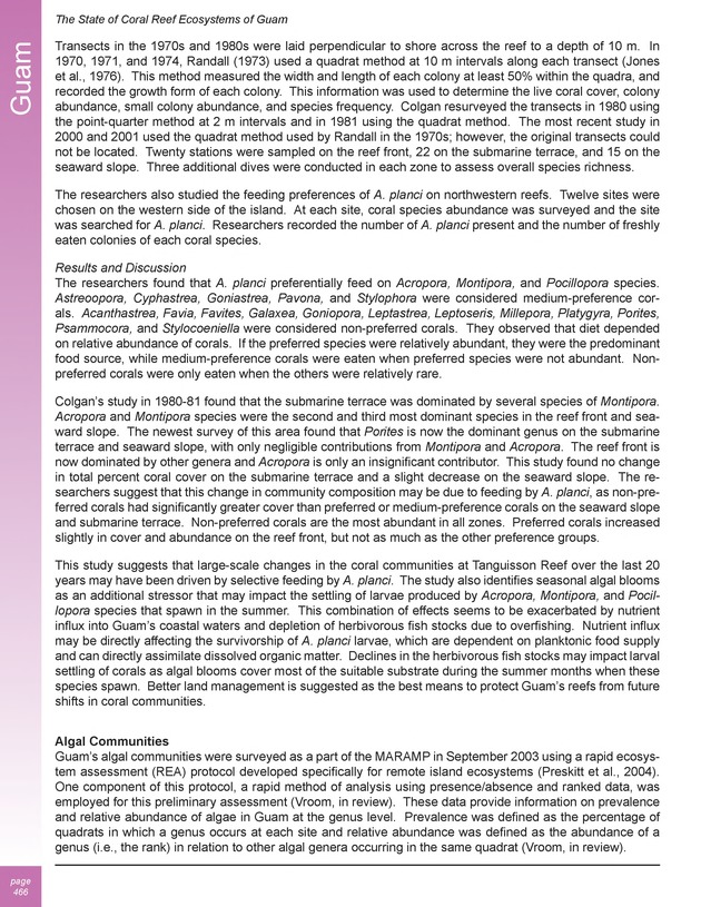 The state of coral reef ecosystems of the United States and Pacific freely associated states : 2005 - Page 466