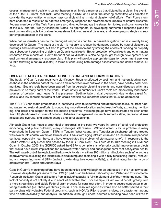 The state of coral reef ecosystems of the United States and Pacific freely associated states : 2005 - Page 481