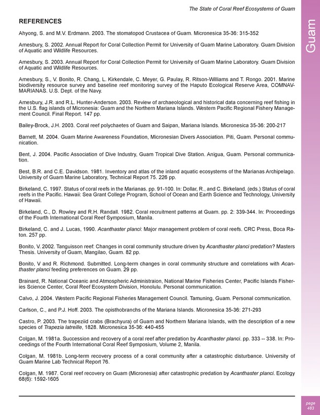 The state of coral reef ecosystems of the United States and Pacific freely associated states : 2005 - Page 483